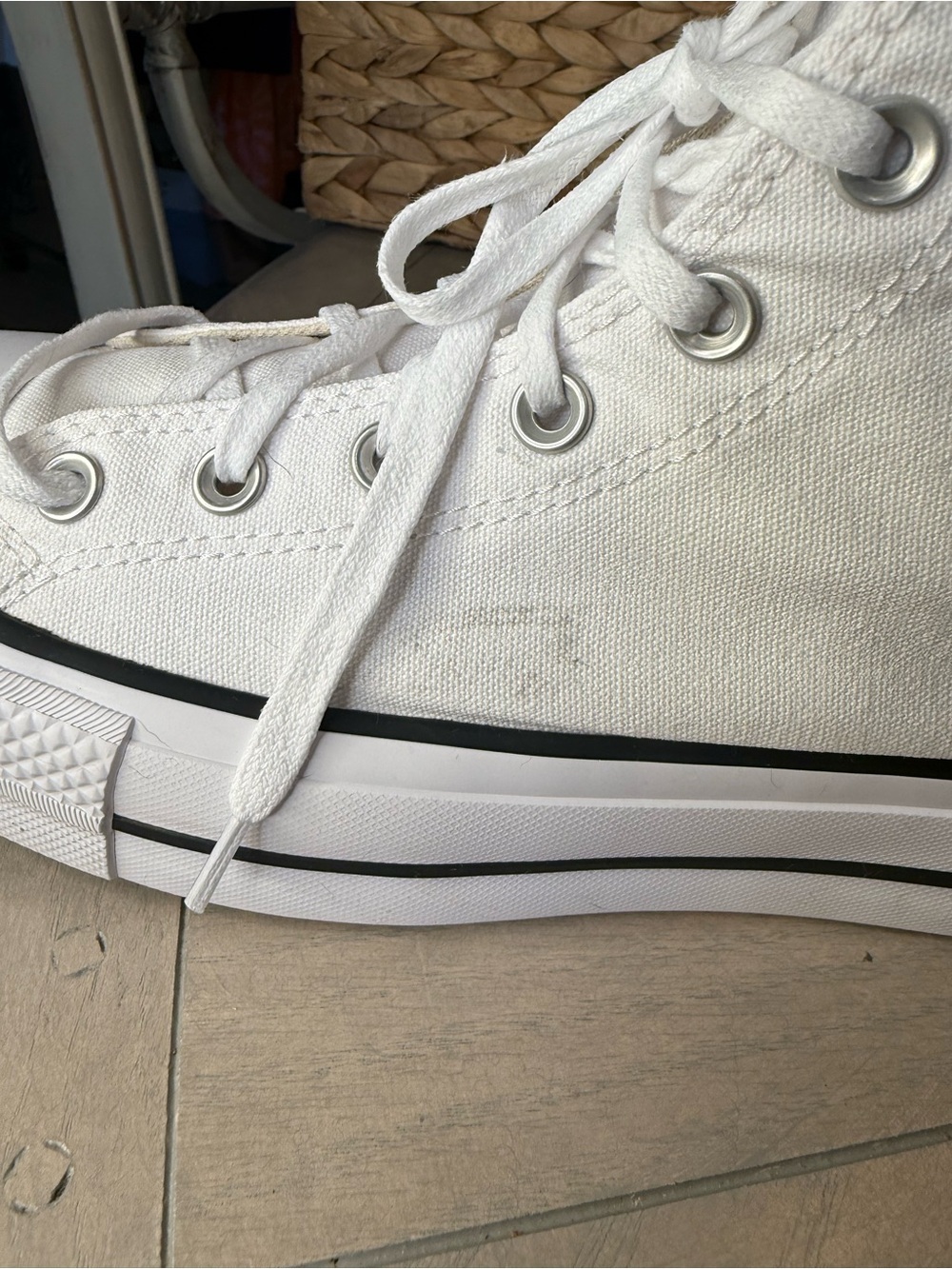 Converse White High-Top Canvas Sneakers with Black Trim - Picture 4 of 8